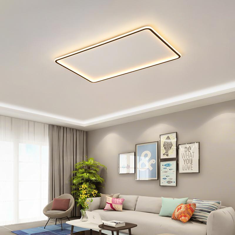 Modern Rectangular Shaped Black Flush Mount Ceiling Lights with Edge and Remote Control