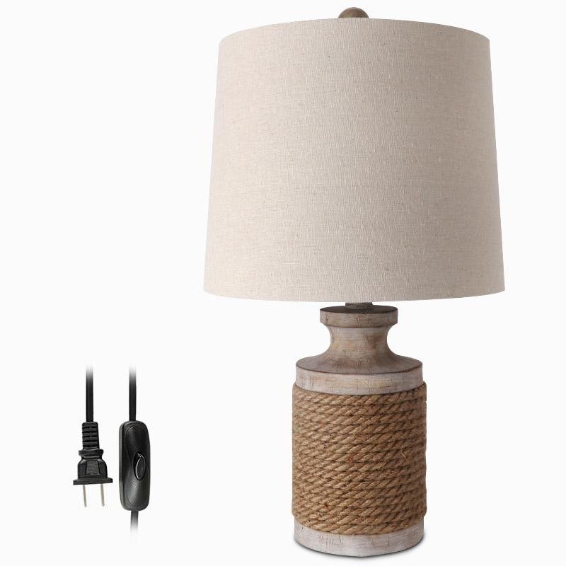 Rustic Oatmeal Fabric Shade Rope Stone Table Lamp