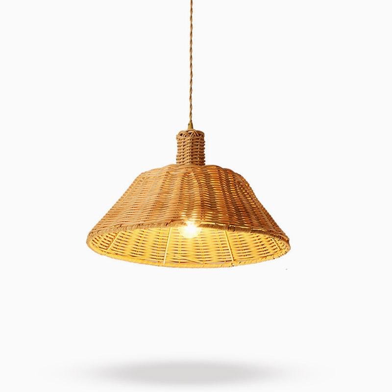 Wide Bell Shaped Bamboo Ceiling Lamp Burlywood Farmhouse Pendant Light