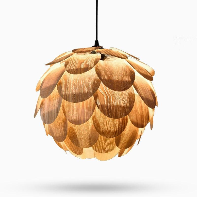 15'' Rustic Pineapple Shaped Wood Pendant Light