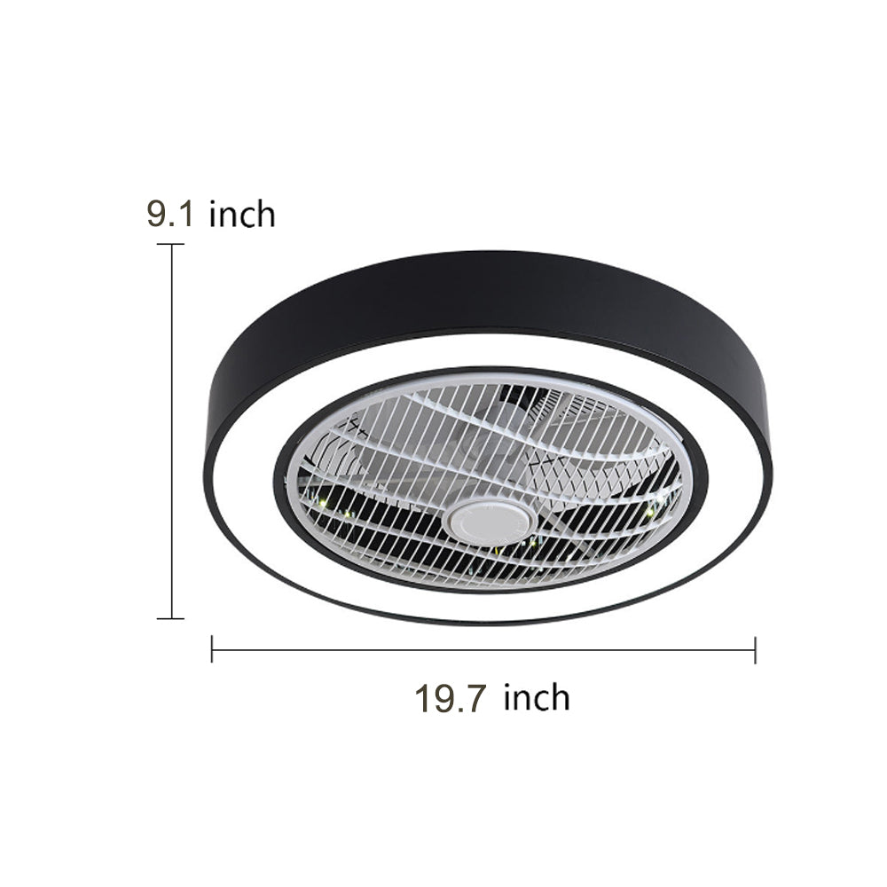 Compact Round Iron Modernized Flush Mount Bladeless Ceiling Fan With LED Lights