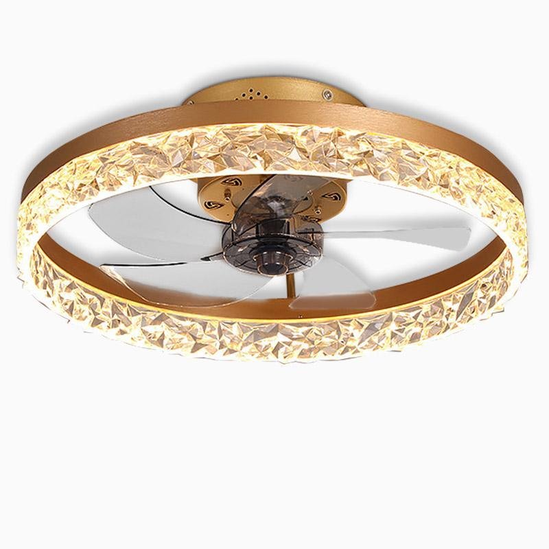 5- Blade Circular Iron Rustic Flush Mount Ceiling Fan With LED Bulbs Remote Control