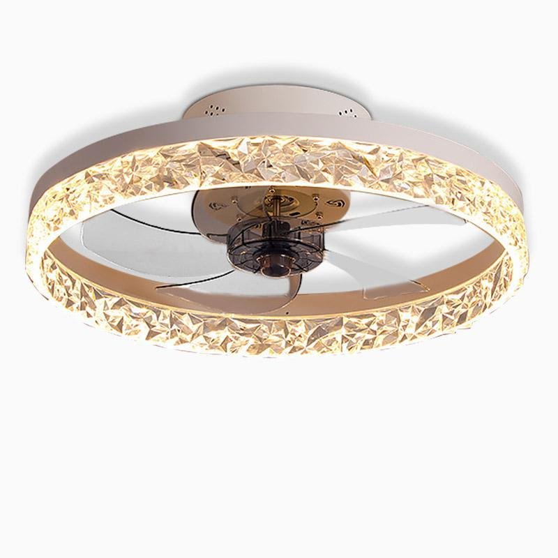 5- Blade Circular Iron Rustic Flush Mount Ceiling Fan With LED Bulbs Remote Control