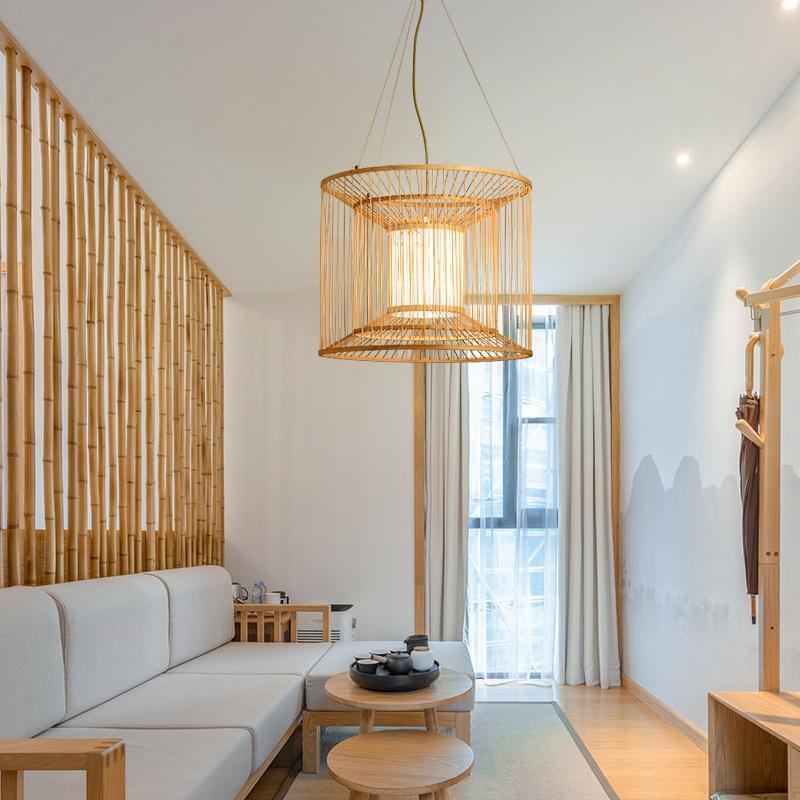 Multi-Layer Cylindrical Cage Pendant Light Decorative Bamboo Pendant Light