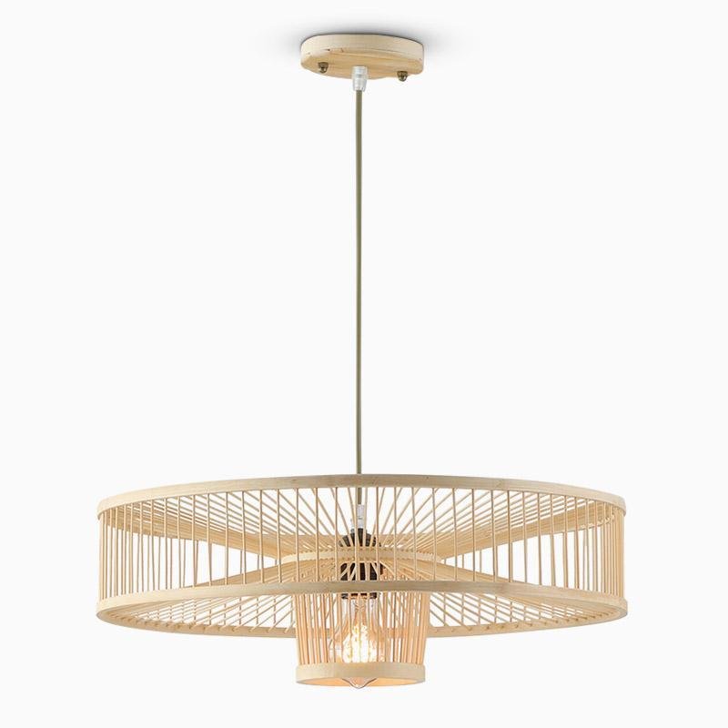 Farmhouse Burlywood Drum Light Pendant Large Framed Bamboo Pendant Lighting