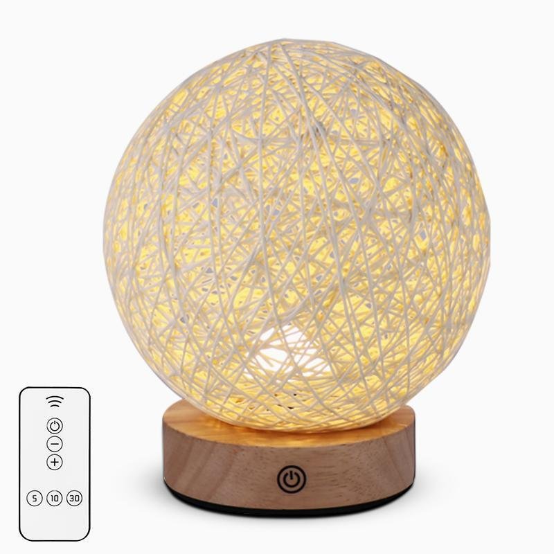 6 inch LED Natural Ratten Wicker Shade Table Lamp