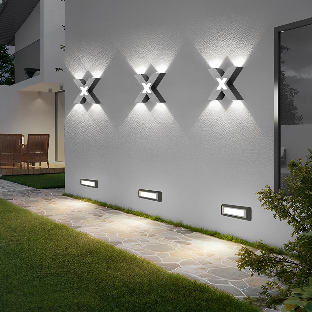 X Shape Creative Waterproof LED Black Modern Outdoor Wall Lamp Exterior Lights