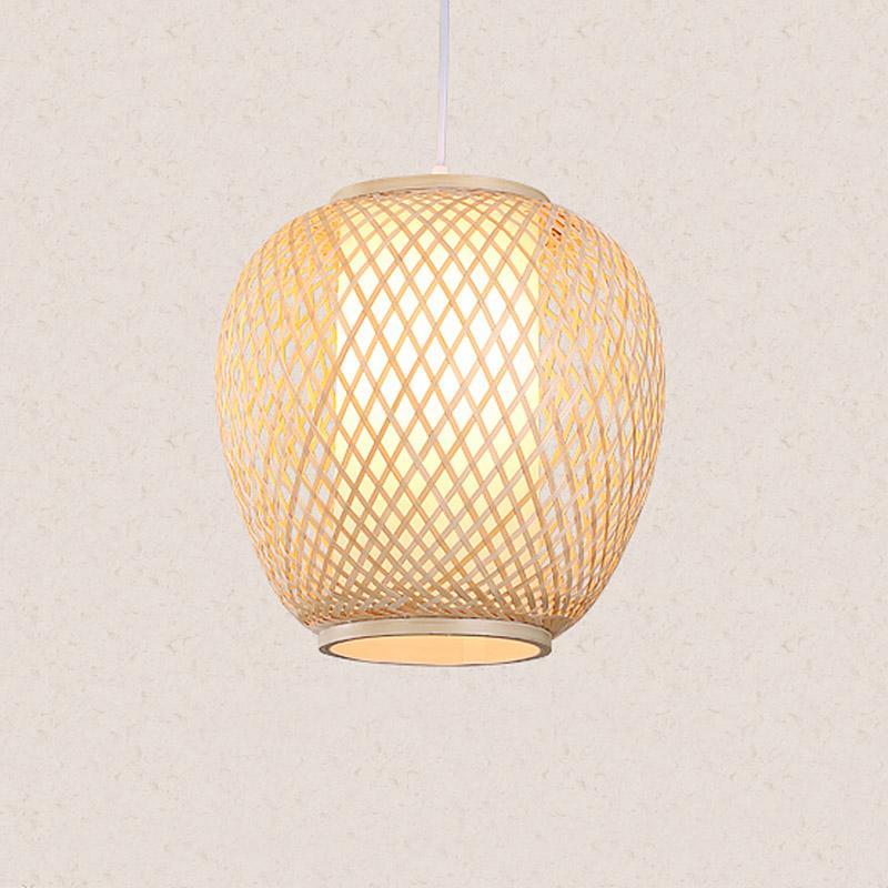 Farmhouse Dome Pendant Light Curvy Oval Bamboo Bedroom Pendant Light