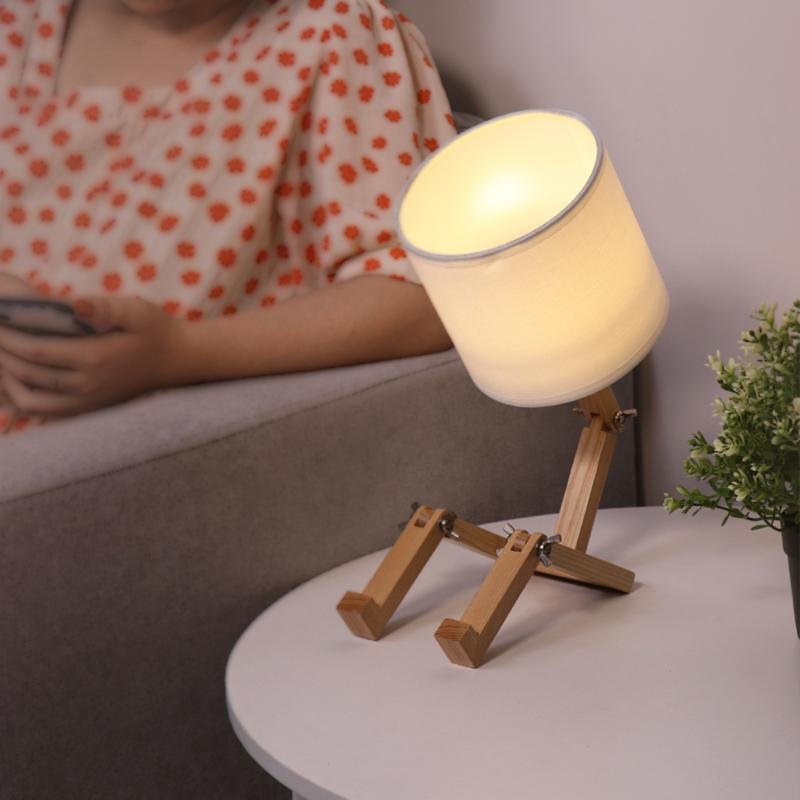 Adjustable LED Wooden Sitting Robot Table Lamp