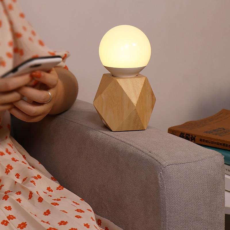 Handy Nordic Geometric Wooden Base Touch Mini Table Lamp