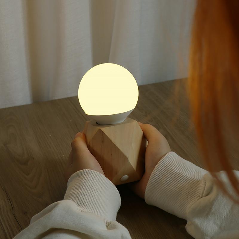 Handy Nordic Geometric Wooden Base Touch Mini Table Lamp