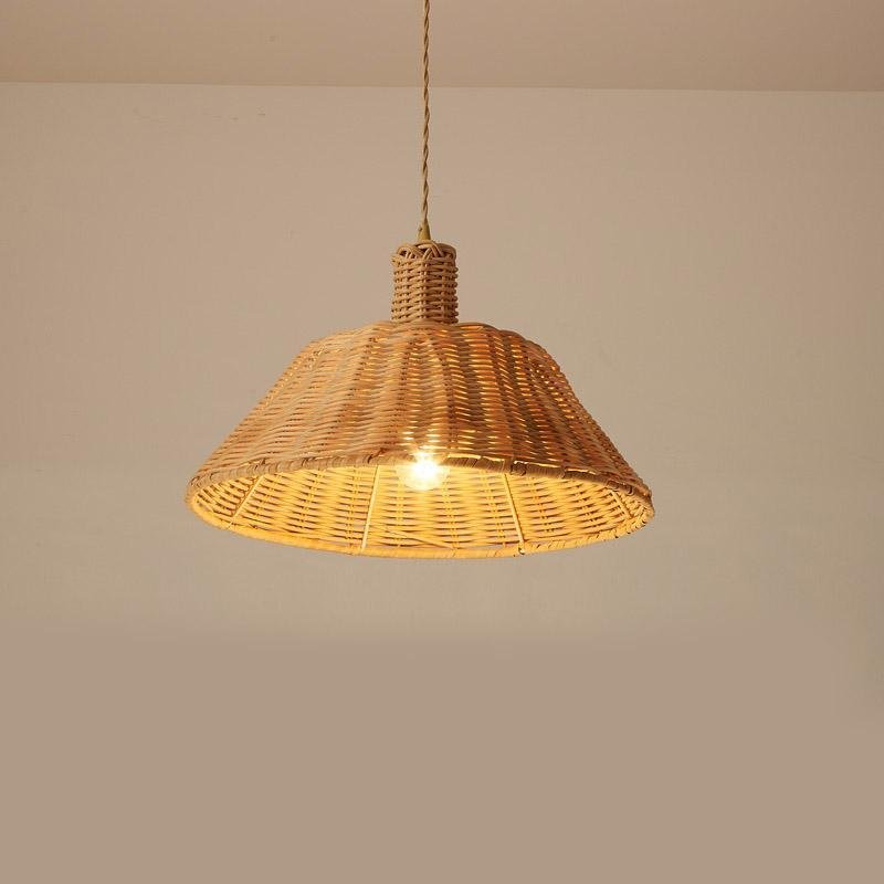 Wide Bell Shaped Bamboo Ceiling Lamp Burlywood Farmhouse Pendant Light