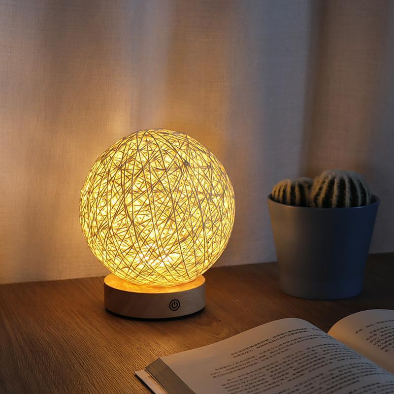 6 inch LED Natural Ratten Wicker Shade Table Lamp