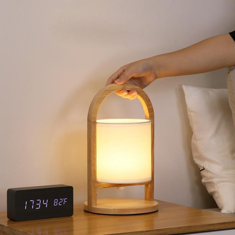 Battery Operated Wood Portable Accent Table Lamp