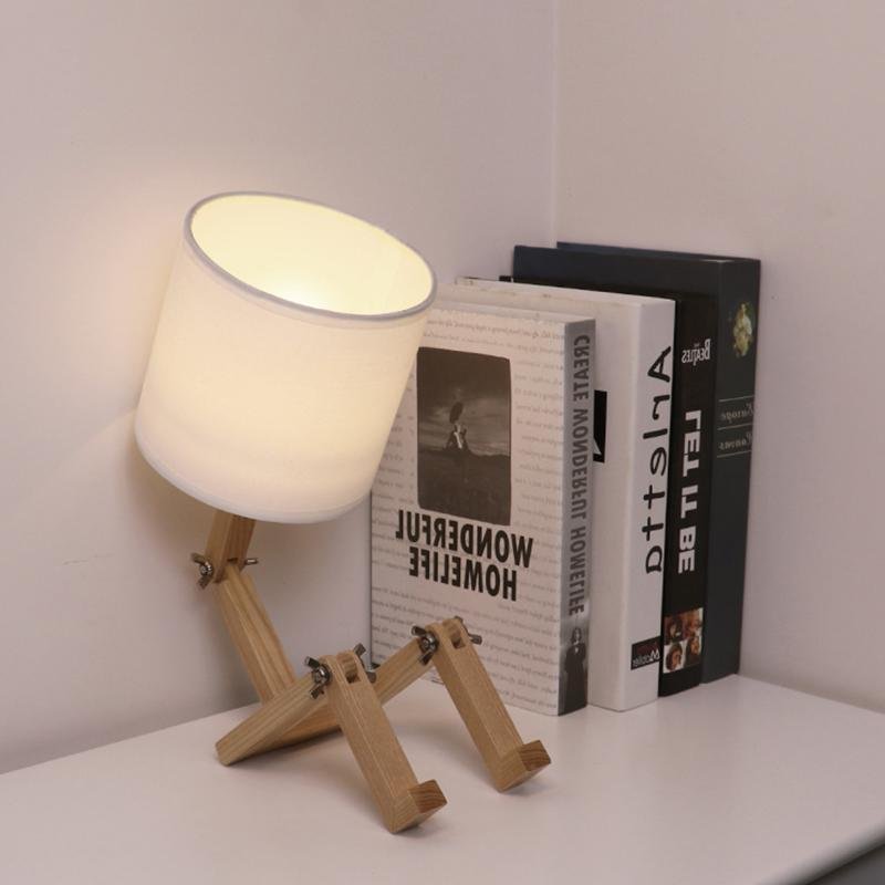 Adjustable LED Wooden Sitting Robot Table Lamp