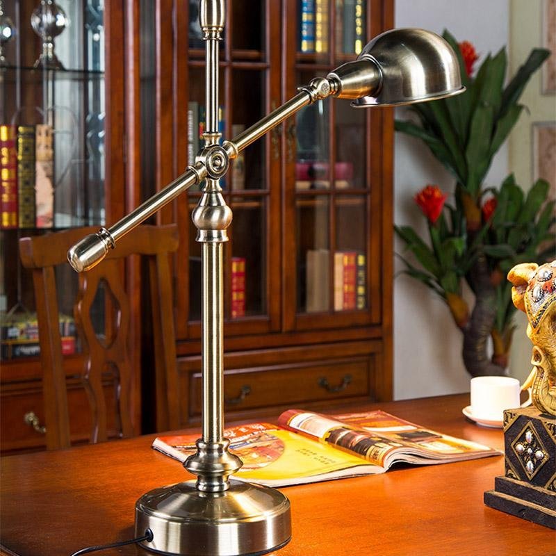 Vintage Metallic Dome Adjustable Desk Lamp with Flexible Arm for Study and Office