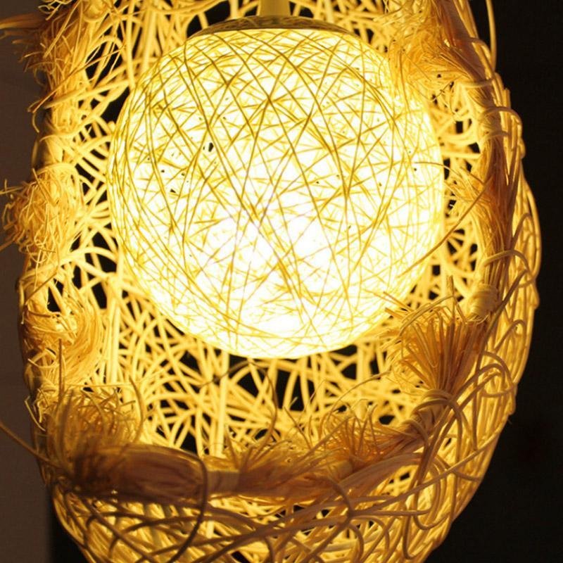 Moon Shaped Wicker Rattan Pendant Light Farmhouse Dining Room Ceiling Light