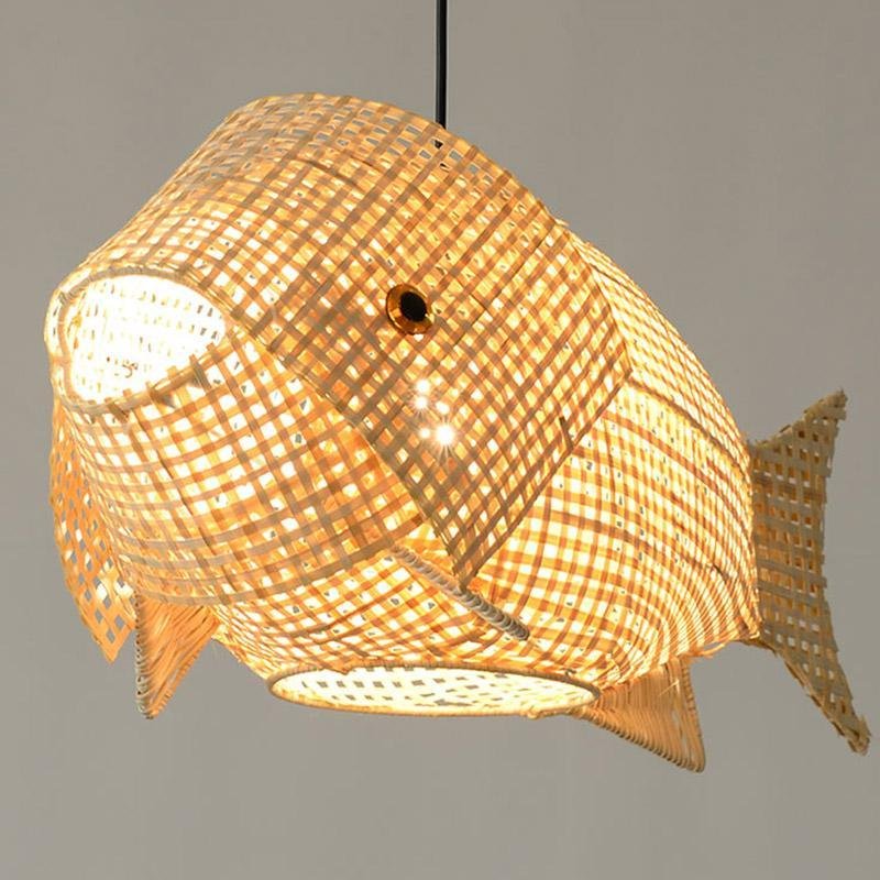 26'' Farmhouse Fish Shaped Bamboo Pendant Light