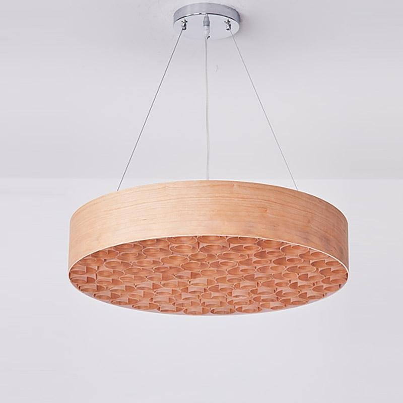 24'' Large Burlywood Drum Light Pendant Wood Living Room Pendant Lighting