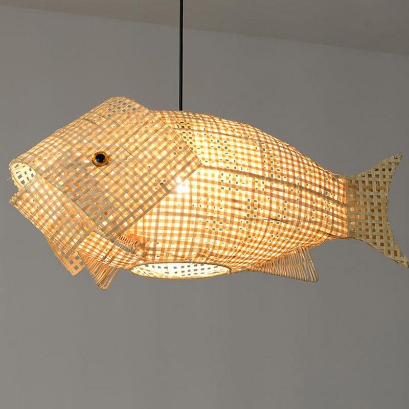 26'' Farmhouse Fish Shaped Bamboo Pendant Light