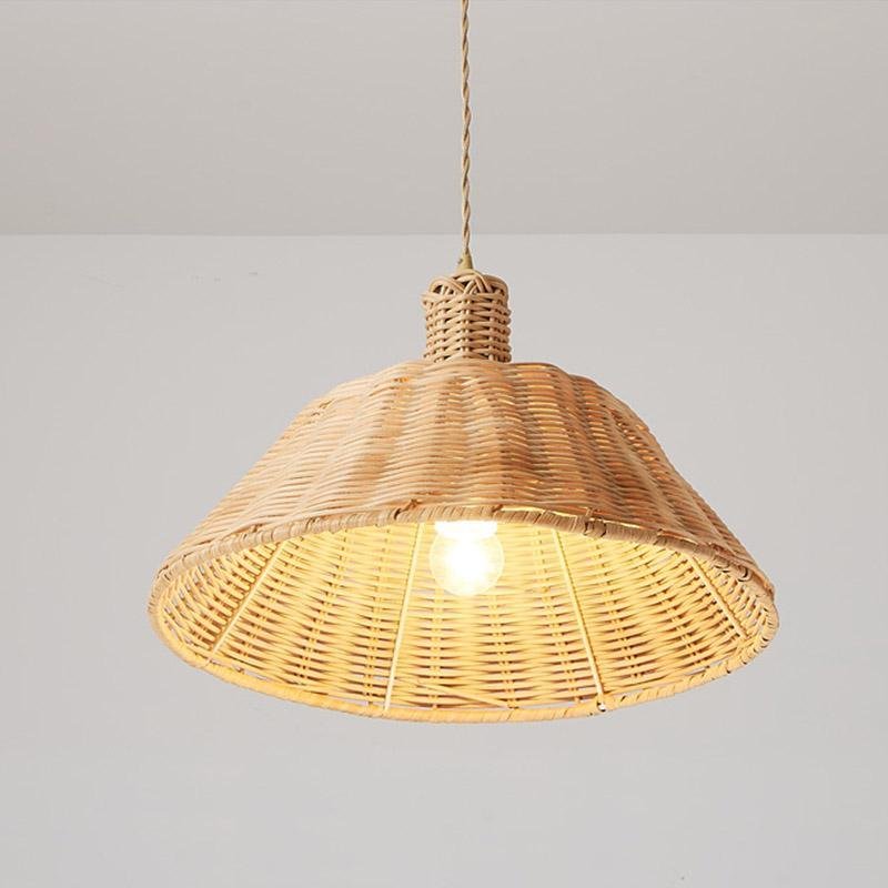 Wide Bell Shaped Bamboo Ceiling Lamp Burlywood Farmhouse Pendant Light