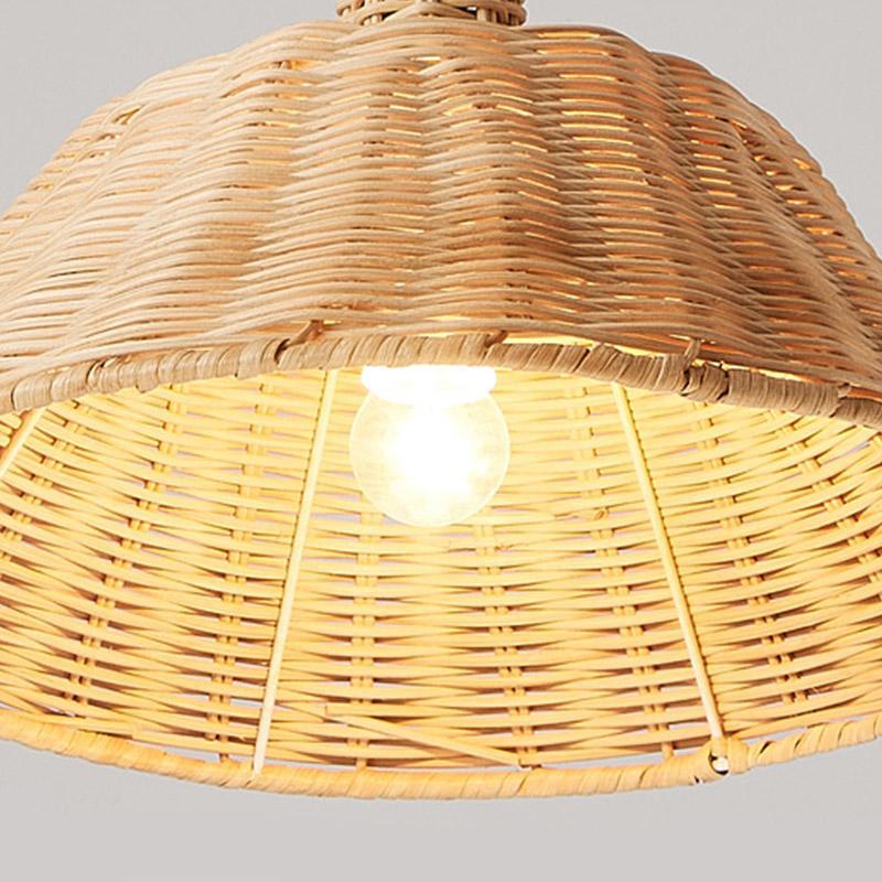 Wide Bell Shaped Bamboo Ceiling Lamp Burlywood Farmhouse Pendant Light