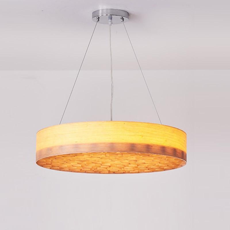 24'' Large Burlywood Drum Light Pendant Wood Living Room Pendant Lighting