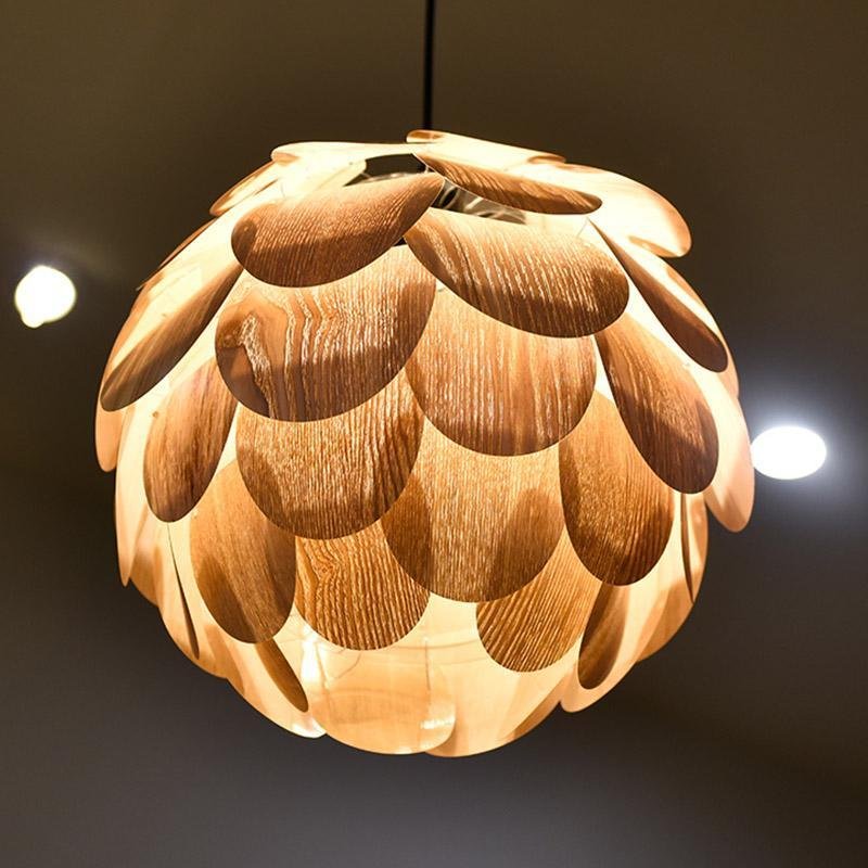 15'' Rustic Pineapple Shaped Wood Pendant Light