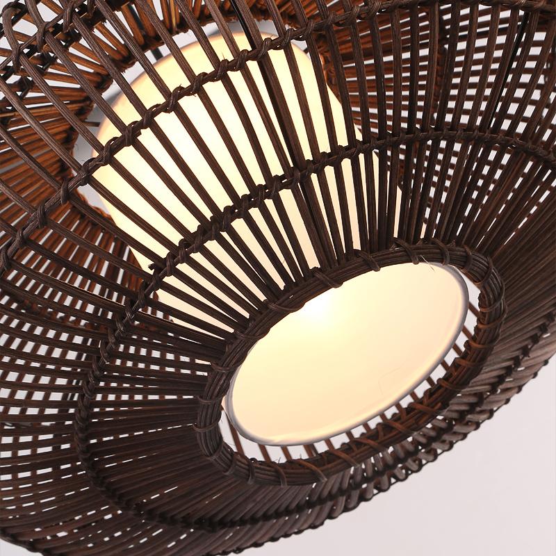 Short Circular Dark Brown Bamboo Pendant Light Farmhouse Kitchen Lighting