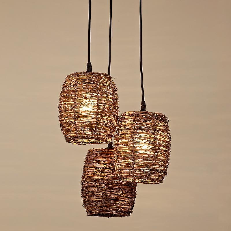 3 Piece Set of Transparent Burlywood Wicker Pendant Light Living Room Light