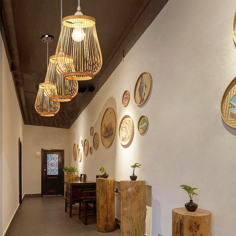 Cage-shaped Rustic Pendant Lighting Natural Bamboo Pendant Lighting Hanging