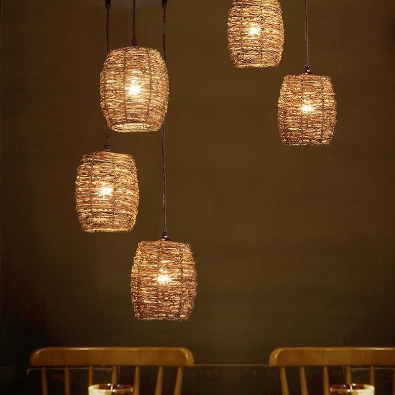 3 Piece Set of Transparent Burlywood Wicker Pendant Light Living Room Light