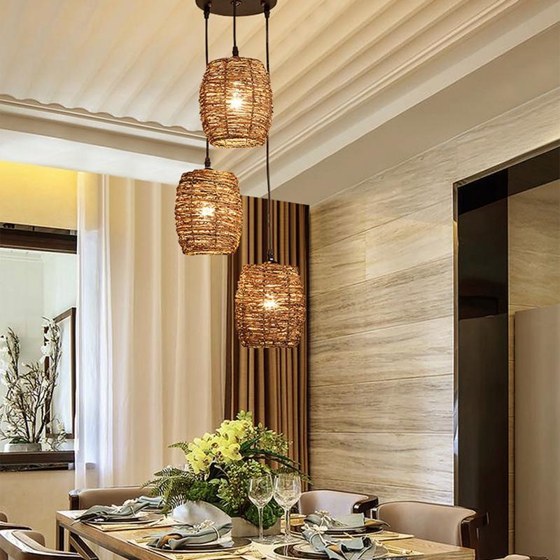 3 Piece Set of Transparent Burlywood Wicker Pendant Light Living Room Light