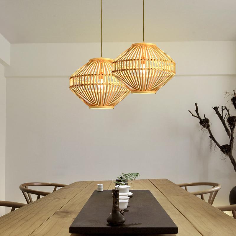 Circular Diamond Open Shaped Farmhouse Pendant Lights Bamboo Pendant Lights