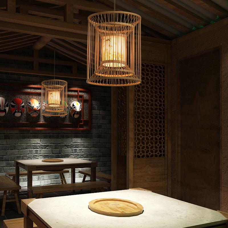 Multi-Layer Cylindrical Cage Pendant Light Decorative Bamboo Pendant Light