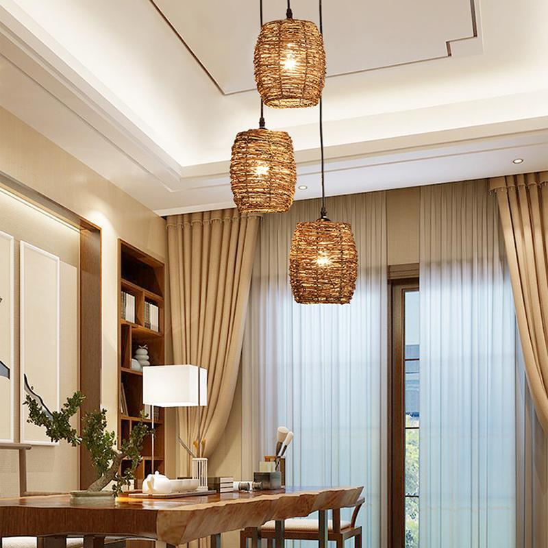 3 Piece Set of Transparent Burlywood Wicker Pendant Light Living Room Light