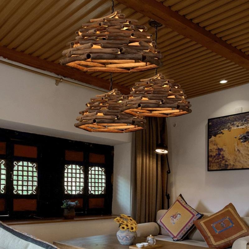 Handpicked Sticks Wood Pendant Light Burlywood Hanging Pendant Light