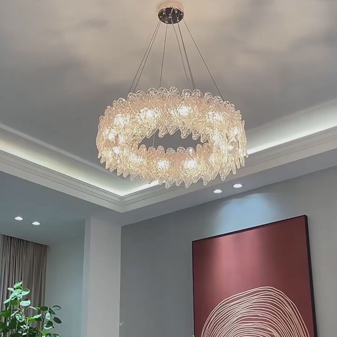 Handmade Leaf Glass Round 3 Step Dimming Luxury Post-Modern Chandelier