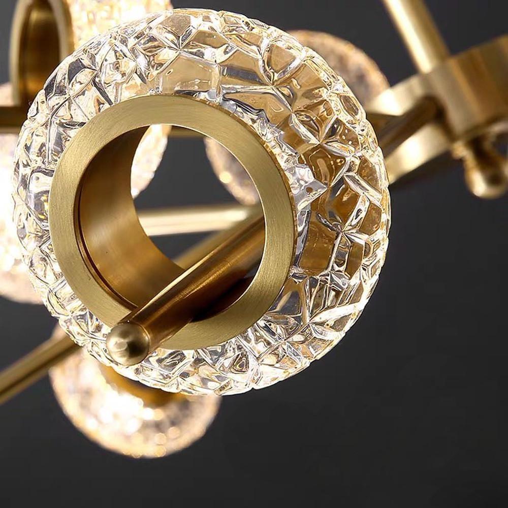 Modern Brass LED Chandelier with Ring Crystal Shades