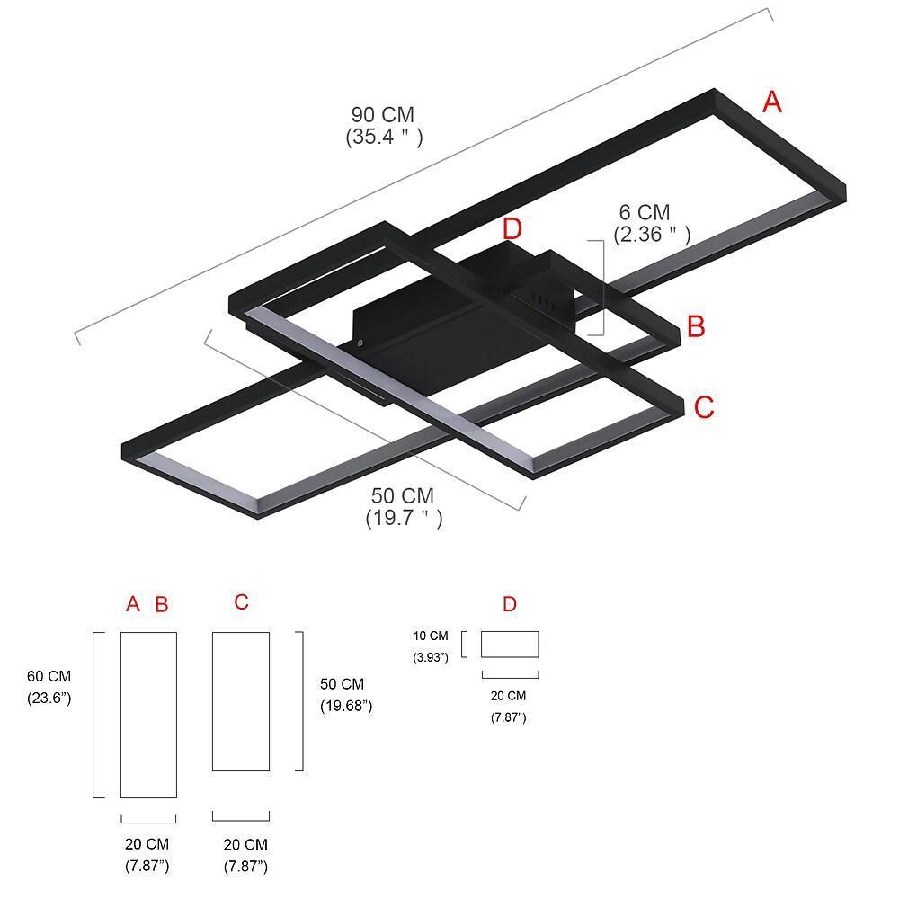 Multi Rectangle Large Flush Mount Ceiling Light with 3 Integrated Tiered Lights