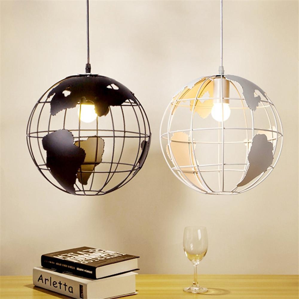 8'' Globe-shaped World Map LED Retro Pendant Lights Hanging Ceiling Lights