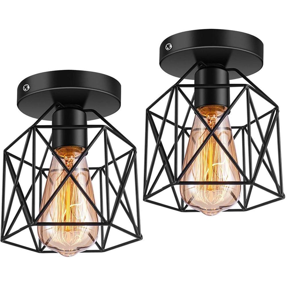 Wire Frame Lantern Outdoor Flush Mount Light Traditional LED Ceiling Light