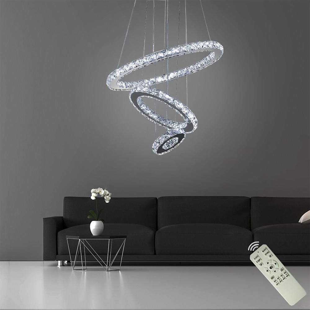 3-Ring Adjustable Circles Tiered Crystal Bling Hanging Modern Chandeliers