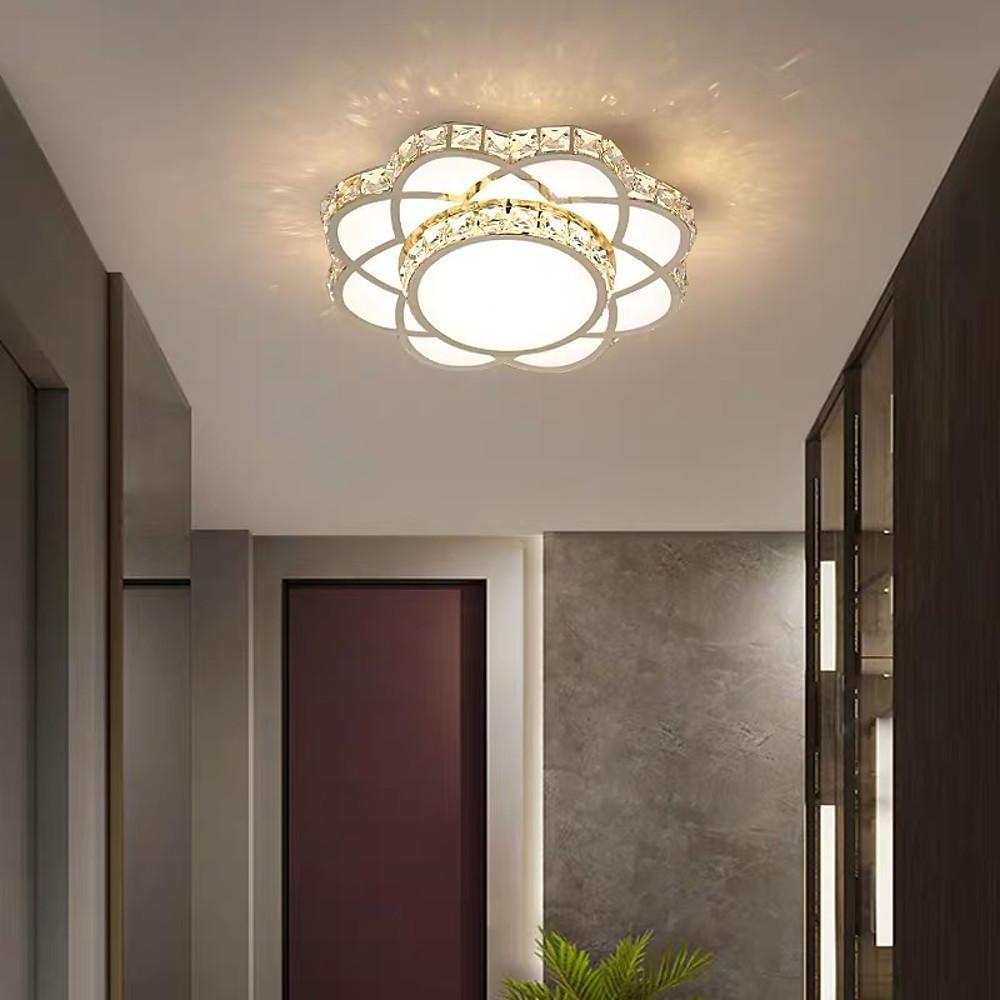 Flower Effect Metal Crystal LED Flush Mount Ceiling Light for Hallway Entryway Lighting