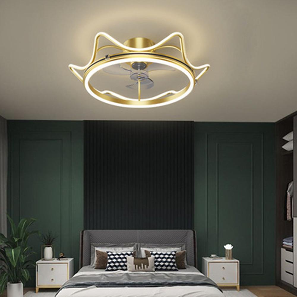 Crown Shaped Bedroom Ceiling Fans with LED lights Gold Bladeless Ceiling Fan Light