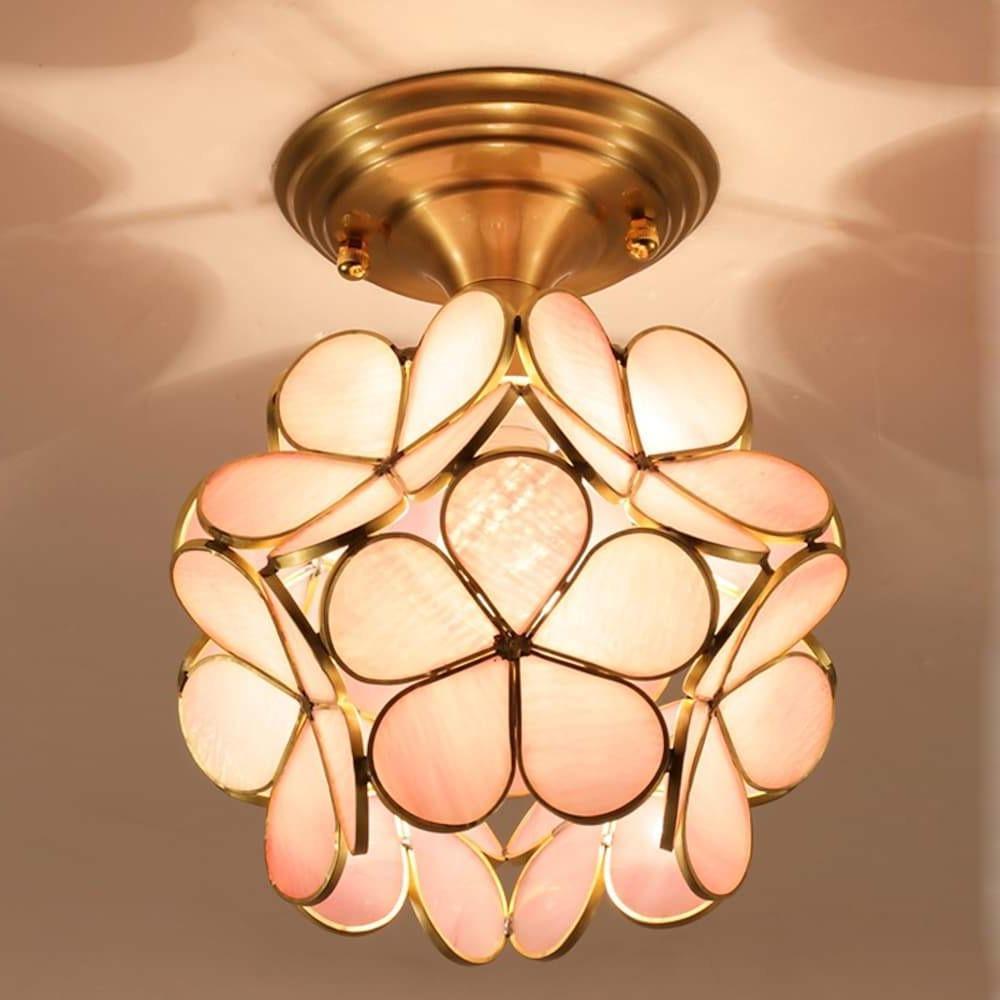 Candelabra Flower Hallway Flush Mount Lighting Copper Glass LED Ceiling Light