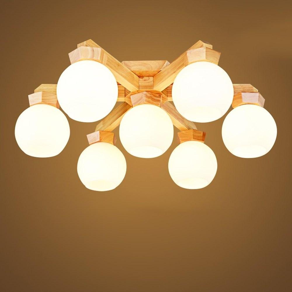 Nordic Style Modern Wood Chandelier LED Globe Chandelier