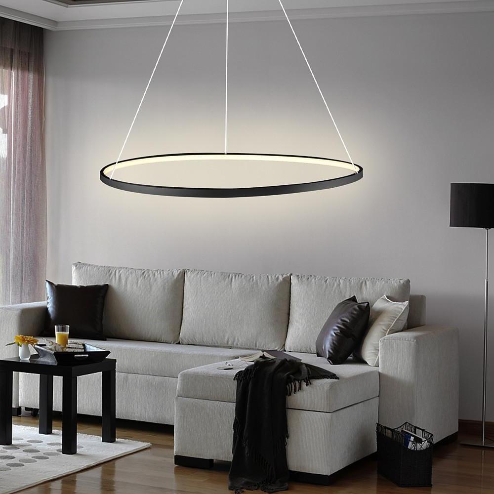 Round Geometric 30-Watt Single Ring Integrated LED Modern Bedroom Pendant