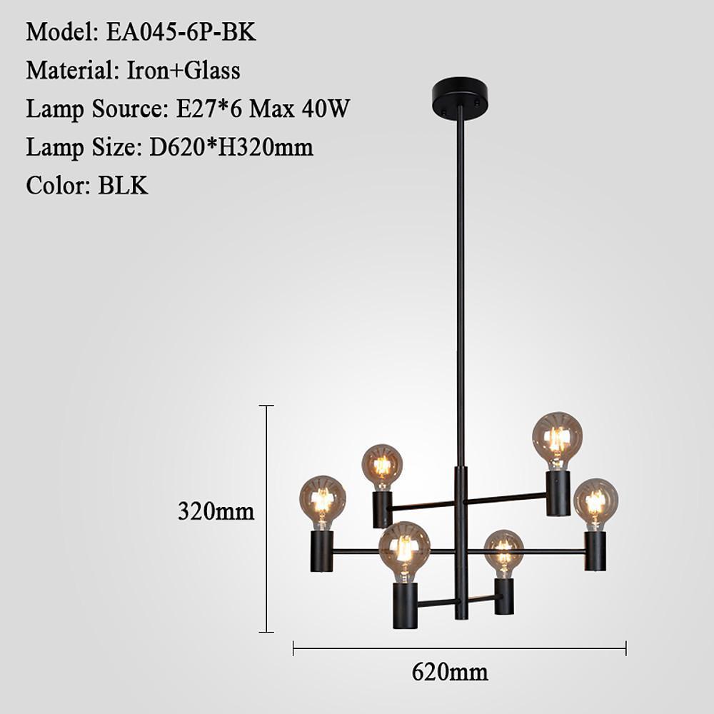 Nordic Style Black Sputnik Chandelier Industrial Mini Chandelier 6 Bulbs