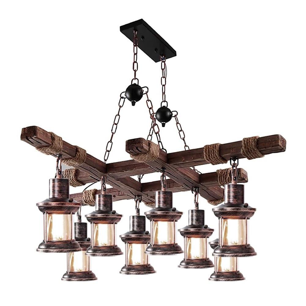 Vintage Wood Glass LED Farmhouse Pendant Lighting Chandeliers Island Lights